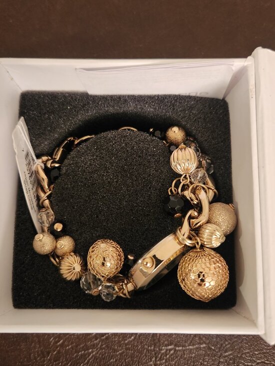 Vintage Liz Claiborne Gold-Tone Charm Bracelet Watch Brand New